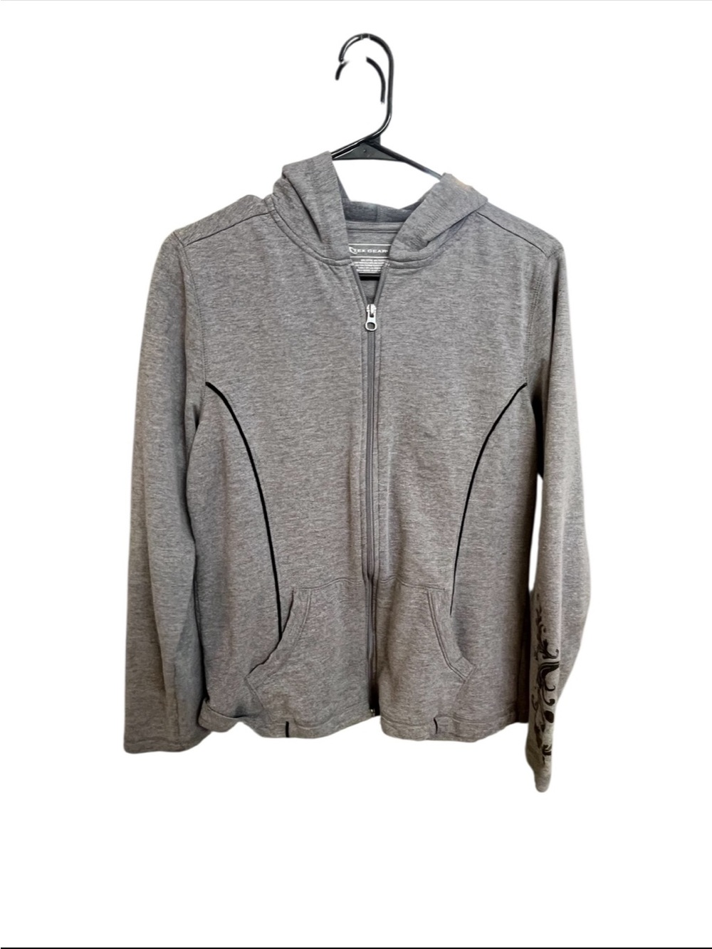 Tek Gear Gray Zip-Up Hoodie with Subtle Contrast Piping womens large